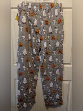 Peanuts Snoopy Halloween Men's Pajama Pants Grey & Orange Size Large New!
